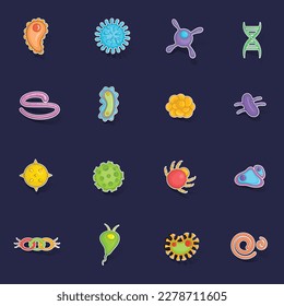 Virus icons set stikers collection vector with shadow on purple background