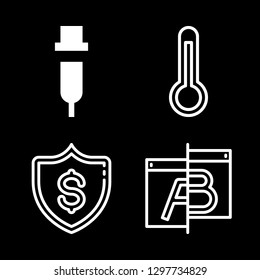 virus icons set with testing, shield and thermometer high temperature vector set