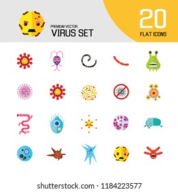 Virus icons set. Thirteen vector icons of influenza virus, coronavirus, adenovirus and other bacteria