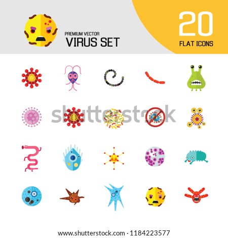 Virus icons set. Thirteen vector icons of influenza virus, coronavirus, adenovirus and other bacteria