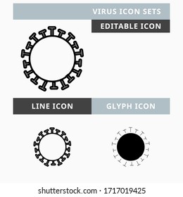 Virus icons set vector design, modern editable line and  glyph icon, black color and isolated for icon presentation, website and banner