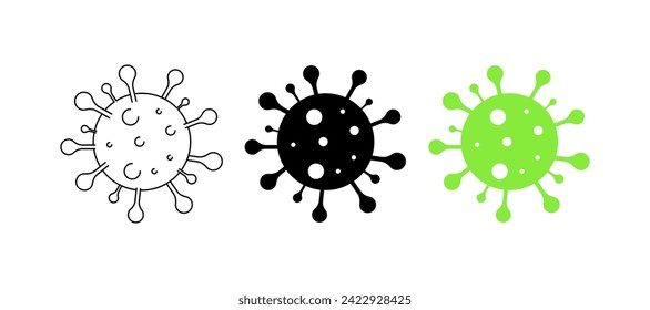 Virus icons set. Viruses icons. Linear, silhouette and flat style. Vector icons