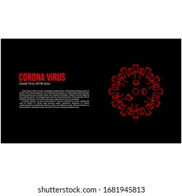 Virus illustration. Corona virus (2019-nCoV). Covid-19. Abstract vector 3d virus on black background.Landing page, Social media template.