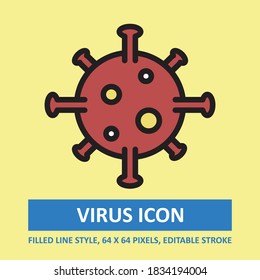 Estilo de esquema relleno del icono del vector de ilustración de virus. Stroke editable. Base 64 x 64 píxeles. Expandido. Uso perfecto para la toma de conciencia en banner, volante, presentación, etc.