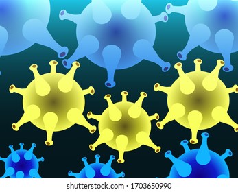 Virus illustrative pattern and background. Health care and medical science concept illustration. Colored micro organisms colony on dark backdrop
