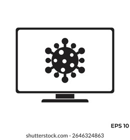 Vector de icono de computadora plana infectada por virus
