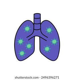 virus infected human lungs hand drawn color vector illustration