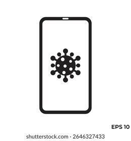 Vector de icono plano de teléfono inteligente infectado por virus