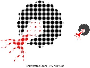 Virus infecting cell halftone dotted icon illustration. Halftone pattern contains circle pixels. Vector illustration of virus infecting cell icon on a white background.
