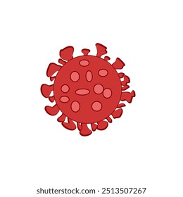 Ilustração simples do vírus vermelho, representando uma partícula viral. Adequado para uso em saúde, ciência, pandemia, prevenção de vírus e temas médicos relacionados a doenças contagiosas ou cuidados de saúde.