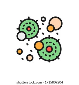 Virus infection, microbe, bacteria flat color line icon.