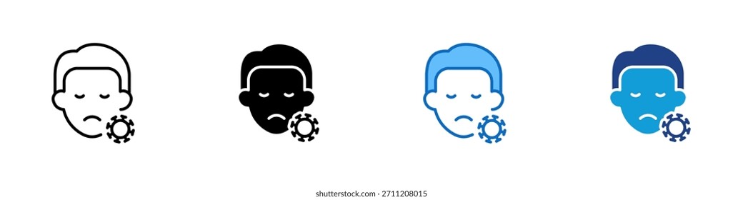 Vector de diseño de íconos de estilo múltiple - Cara con el símbolo de virus que indica infección, enfermedad o síntomas de enfermedad