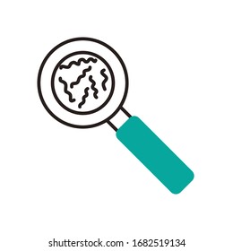Virus inside lupe half line half color style icon design, Bacterium organism molecule microbe cell disease illness health medical and infection theme Vector illustration