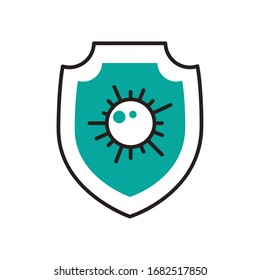 Virus inside shield half line half color style icon design, Bacterium organism molecule microbe cell disease illness health medical and infection theme Vector illustration