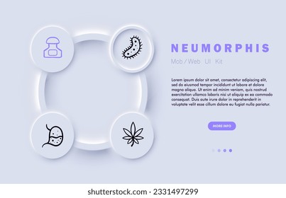 Virus line icon. Bacterium, stomach, flask, germ, disease, infection, microorganism. Neomorphism steyle. Vector line icon