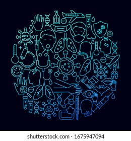 Circle Concept of Virus Line Icon Circle. Vektorillustration Illustration von Outline Design.