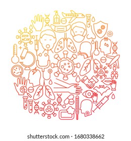 Virus Line Icon Circle Design. Vector Illustration of Outline Template.