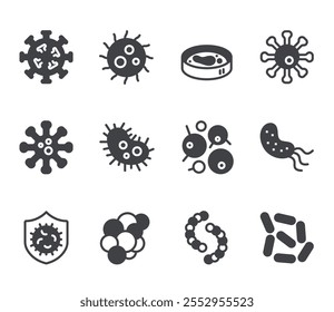 Virus line icons. Germs. Set of outline symbols, simple graphic elements, modern linear style black pictograms collection. Vector line icons set