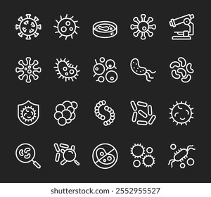 Virus line icons. Germs. Set of outline symbols, simple graphic elements, modern linear style black pictograms collection. Vector line icons set