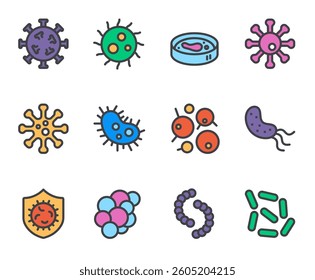 Virus line icons. Germs. Set of outline symbols, simple graphic elements, modern linear style black pictograms collection. Vector line icons set