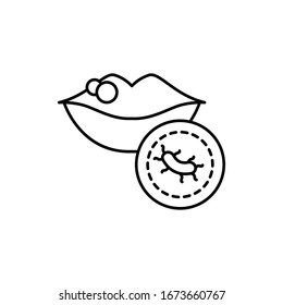 Virus, icono de labios. Línea simple, contorno de elementos vectoriales epidémicos para ui y ux, sitio web o aplicación móvil