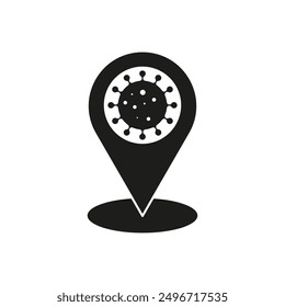 Virus location icon. Pandemic vector symbol. Black and white design. Infection map marker.