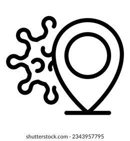 Virus location line icon. Covid-19 infection place pointer symbol, outline style pictogram on white background. Pandemic location pin sign mobile concept web design. Vector graphics.