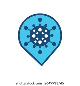 Virus Location Marker Icon – Editable Stroke Vector for Pandemic Tracking and Health Alert, Flat line icon of a virus inside a location pin or GPS marker, symbolizing virus outbreak area.