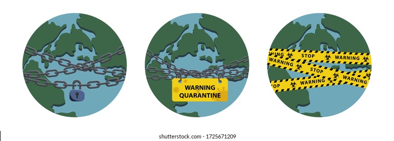 Virus lockdown barrier over planet. Pandemic. Biohazard warning concept. Stock vector illustration in flat design.