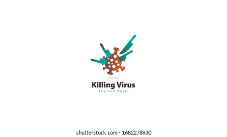 Virus logo design combined with a knife blade. vector