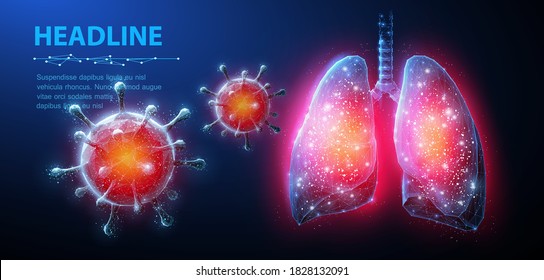 Virus in lung. Abstract vector 3d corona microbe on lung background. Pneumonia virus, covid illnes, medical healthcare, microbiology concept. Disease germ, pathogen organism, infectious micro virology