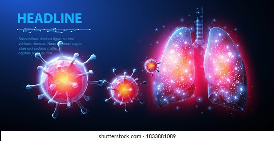 Virus und Lunge. Abstrakte Vektorgrafik 3D-Corona-Mikrobe auf Lungenhintergrund. Pneumonie-Virus, Kokoskrankheiten, medizinische Versorgung, Mikrobiologie-Konzept. Krankheitskeime, Krankheitserreger, infektiöse Virologie