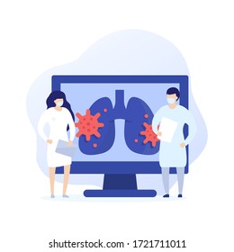 Virus in lungs, pneumonia vector illustration with medics