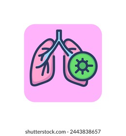 Virus en pulmones, icono de línea delgada. Gripe, enfermedad, órgano delineado. Concepto de salud y virología. Elemento de símbolo de ilustración vectorial para diseño web y aplicaciones