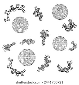 a virus is made of nuts and bolts, crumbs, pieces, leftovers, vector illustration