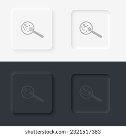 Virus, magnifier, neomorphism style, vector icon with button