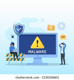 Concepto de malware detectado, señales de advertencia de ataque de virus, vector de mensajes de alerta de hackeo