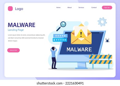 Concepto de malware detectado, señales de advertencia de ataque de virus, vector de mensajes de alerta de hackeo	