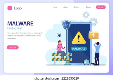 Virus malware detected concept, viruses attack warning signs, hacking alert messages vector	