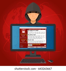 Virus Malware Ransomware wannacry encrypted your files and requires money. Vector illustration concept.