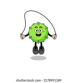 virus mascot cartoon is playing skipping rope , character design