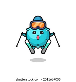 virus mascot character as a ski player , cute style design for t shirt, sticker, logo element