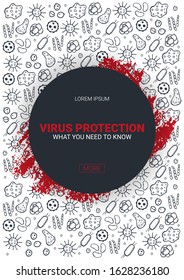 Virus. Medicine Banner. What you need to know. Vector illustration with hand draw doodle background