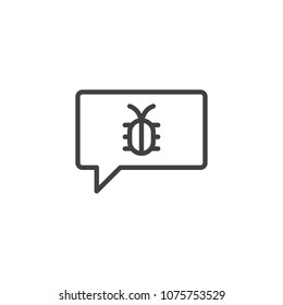 Virus message outline icon. linear style sign for mobile concept and web design. Speech bubble with virus bug simple line vector icon. Symbol, logo illustration. Pixel perfect vector graphics