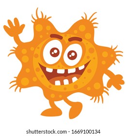 Virus, microbe, pathogen, germ vector icon. Orange micro bacteria illustration isolated on white background,