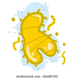 Virus, microbe, pathogen, germ vector icon. Yellow micro bacteria illustration isolated on white background.