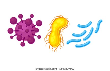 Virus y microbios de diferentes formas con conjunto de vectores Flagella