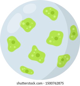 Virus in microscope. proliferation of diseases. Element of medicine and bacteria.Microbiology and educational science. Magnifying glass. Dangerous germ. Unicellular organism. Cartoon flat illustration