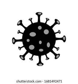 Virus molecule, schematic image. Coronavirus Covid-2019. Black and white silhouette