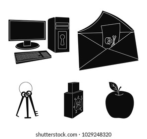 Virus, monitor, display, screen .Hackers and hacking set collection icons in black style vector symbol stock illustration web.